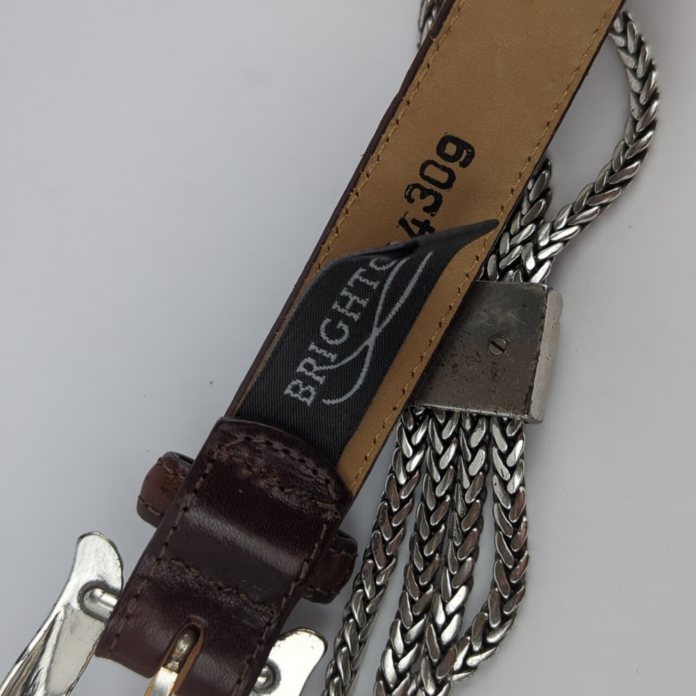 BRIGHTON Bali Silver Heart Link Triple Chain Brown Leather Belt - Picture 3 of 7